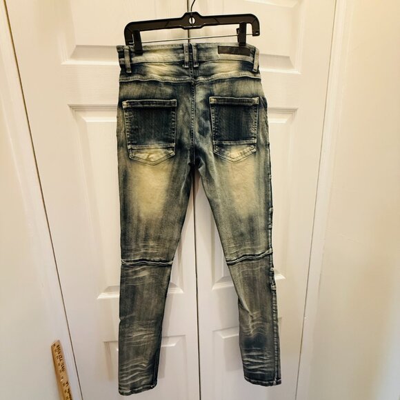 TAKER Blue Distressed Men's Jeans 30x32  (32 inseam/ 30 waist measured) stretch - Picture 9 of 15